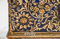 Striking Hand Painted Domed Antique Wood Casket Box Key Madonna and Child