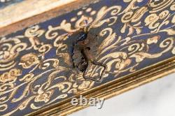 Striking Hand Painted Domed Antique Wood Casket Box Key Madonna and Child