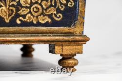 Striking Hand Painted Domed Antique Wood Casket Box Key Madonna and Child