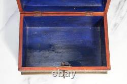Striking Hand Painted Domed Antique Wood Casket Box Key Madonna and Child