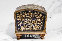 Striking Hand Painted Domed Antique Wood Casket Box Key Madonna and Child