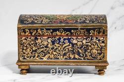 Striking Hand Painted Domed Antique Wood Casket Box Key Madonna and Child