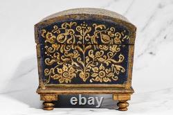 Striking Hand Painted Domed Antique Wood Casket Box Key Madonna and Child
