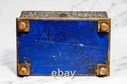 Striking Hand Painted Domed Antique Wood Casket Box Key Madonna and Child Striking Hand Painted Domed Antique Wood Casket Box Key Madonna and Child