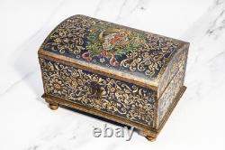 Striking Hand Painted Domed Antique Wood Casket Box Key Madonna and Child