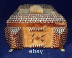 Superb Antique Tramp Art chip carved sewing Box Hand Carved Folk Art 1890's