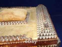 Superb Antique Tramp Art chip carved sewing Box Hand Carved Folk Art 1890's