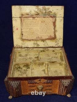 Superb Antique Tramp Art chip carved sewing Box Hand Carved Folk Art 1890's