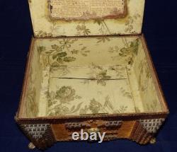 Superb Antique Tramp Art chip carved sewing Box Hand Carved Folk Art 1890's