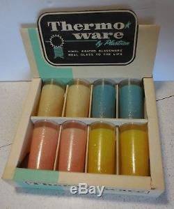 Thermo Serv Plastron set 8 glitter tumblers Original box Glamalite vintage mcm