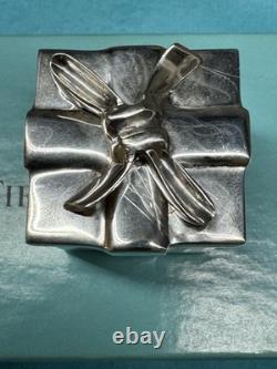 Tiffany & Co Sterling Silver Gift Box Trinket Box Bow Lid Vintage VERY RARE