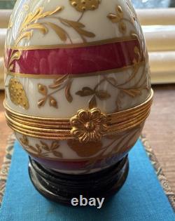 Tiffany & Co porcelain egg trinket box Limoge Gold Floral Pink Band Vintage Rare