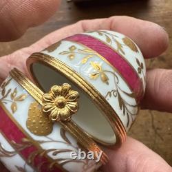 Tiffany & Co porcelain egg trinket box Limoge Gold Floral Pink Band Vintage Rare