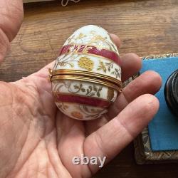 Tiffany & Co porcelain egg trinket box Limoge Gold Floral Pink Band Vintage Rare