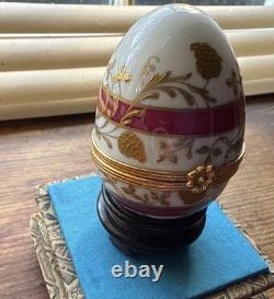 Tiffany & Co porcelain egg trinket box Limoge Gold Floral Pink Band Vintage Rare
