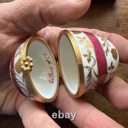 Tiffany & Co porcelain egg trinket box Limoge Gold Floral Pink Band Vintage Rare
