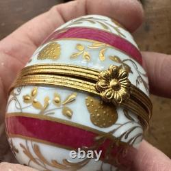 Tiffany & Co porcelain egg trinket box Limoge Gold Floral Pink Band Vintage Rare