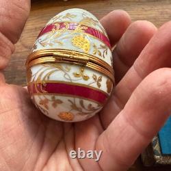Tiffany & Co porcelain egg trinket box Limoge Gold Floral Pink Band Vintage Rare