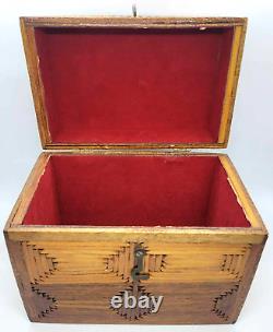 Tramp Art Wood Inlay Box Folk Marquetry Velvet Lined Hinged READ ANTIQUE