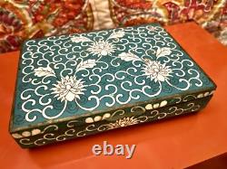 Turquoise & White Floral Vintage Cloisonné Rectangular Hinged Box