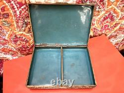 Turquoise & White Floral Vintage Cloisonné Rectangular Hinged Box