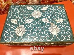 Turquoise & White Floral Vintage Cloisonné Rectangular Hinged Box