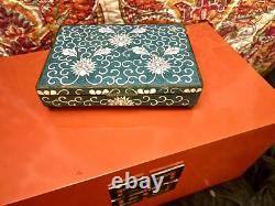 Turquoise & White Floral Vintage Cloisonné Rectangular Hinged Box