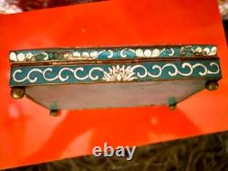 Turquoise & White Floral Vintage Cloisonné Rectangular Hinged Box
