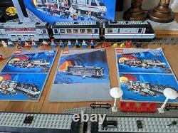 Two Lego Metroliners with Club Cars & controller 4558, 4547, 10001, 10002, & 4548