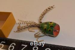 Ultra rare old wooden mac's popping frog lure in picture box published 1940's