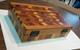 Unique Vintage Wood Jewelry Box With Decorative Marquetry Herringbone Inlay