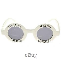 Used authentic CHANEL Women Sunglasses Cc Logo Vintage Round White black box