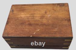 VINTAGE Anglo-Indian WOOD BRASS INLAY FLORAL HINGED DIVIDED JEWELRY TRINKET BOX