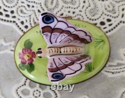 VINTAGE Chamart Limoges Peint Main Purple Butterfly Hinged Trinket Box, France