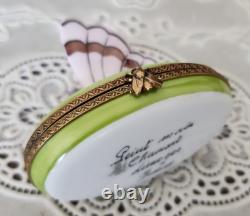 VINTAGE Chamart Limoges Peint Main Purple Butterfly Hinged Trinket Box, France