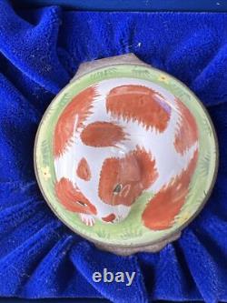 VINTAGE ENGLISH PORCELAIN ENAMEL HALCYON DAYS BOX Brown White Spaniel Dog