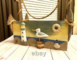 VINTAGE Nautical Anchor Large WOODEN CRATE Box Farmhouse Decor Rustic Storage