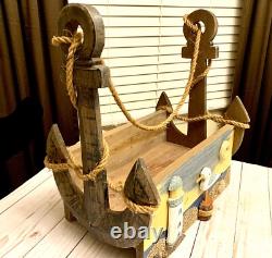 VINTAGE Nautical Anchor Large WOODEN CRATE Box Farmhouse Decor Rustic Storage