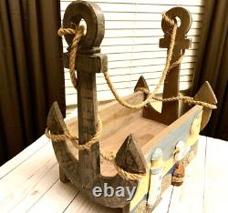 VINTAGE Nautical Anchor Large WOODEN CRATE Box Farmhouse Decor Rustic Storage