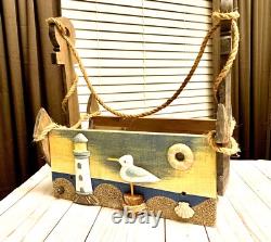 VINTAGE Nautical Anchor Large WOODEN CRATE Box Farmhouse Decor Rustic Storage