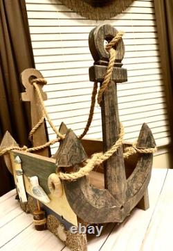 VINTAGE Nautical Anchor Large WOODEN CRATE Box Farmhouse Decor Rustic Storage