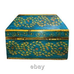 VINTAGE Set Of 3 Anglo Raj Wooden Box Hand Painted Indian Chest Trinkets 1950s