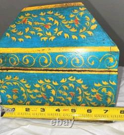 VINTAGE Set Of 3 Anglo Raj Wooden Box Hand Painted Indian Chest Trinkets 1950s