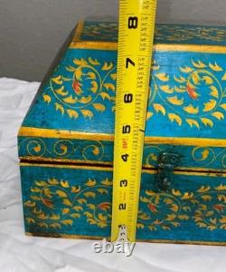 VINTAGE Set Of 3 Anglo Raj Wooden Box Hand Painted Indian Chest Trinkets 1950s