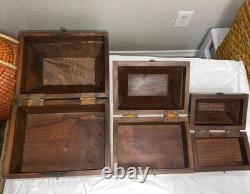 VINTAGE Set Of 3 Anglo Raj Wooden Box Hand Painted Indian Chest Trinkets 1950s