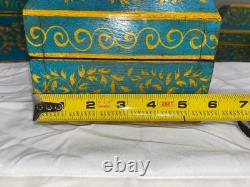 VINTAGE Set Of 3 Anglo Raj Wooden Box Hand Painted Indian Chest Trinkets 1950s