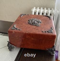 VINTAGE WOOD TRINKET BOX With STERLING SILVER & MARCASITE STONES