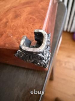 VINTAGE WOOD TRINKET BOX With STERLING SILVER & MARCASITE STONES