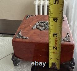 VINTAGE WOOD TRINKET BOX With STERLING SILVER & MARCASITE STONES