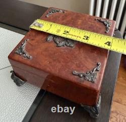 VINTAGE WOOD TRINKET BOX With STERLING SILVER & MARCASITE STONES